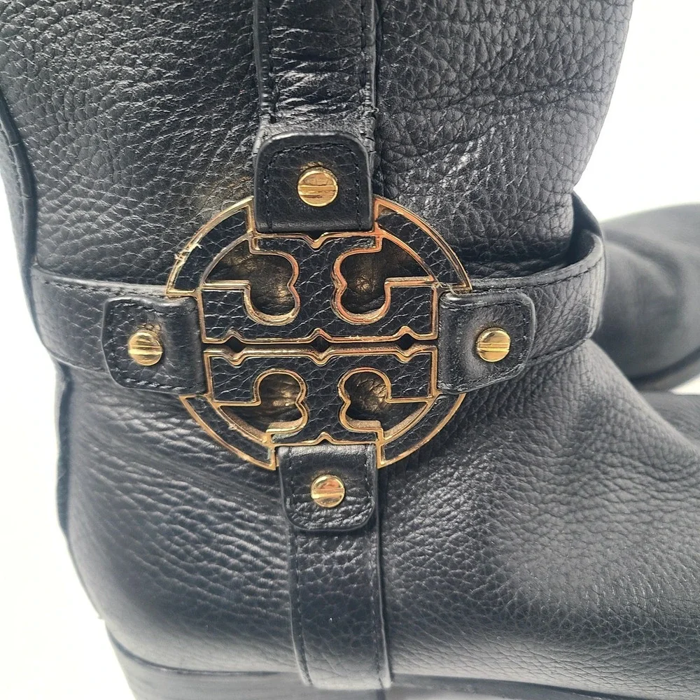 Tory Burch Amanda Medallion Riding Equestrian Tall Leather‎ Boots 8.5 M Black